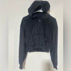 Black Cropped Hoodie Zip-Up